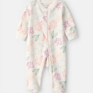 Pijama enteriza con cierre de dos vías para bebé – Flores Primavera Marfil