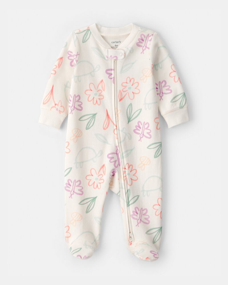 Pijama enteriza con cierre de dos vías para bebé – Flores Primavera Marfil