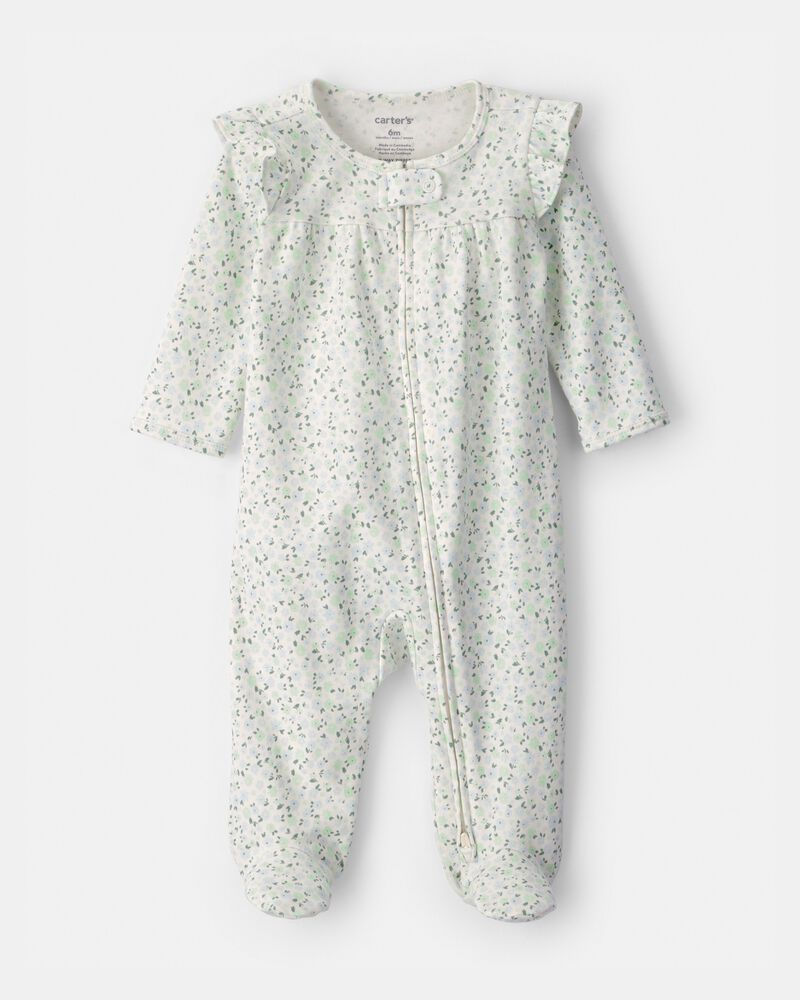 ⭐Pijama enteriza con cierre de dos vías para bebé - Floral Verde/Marfil 🌙