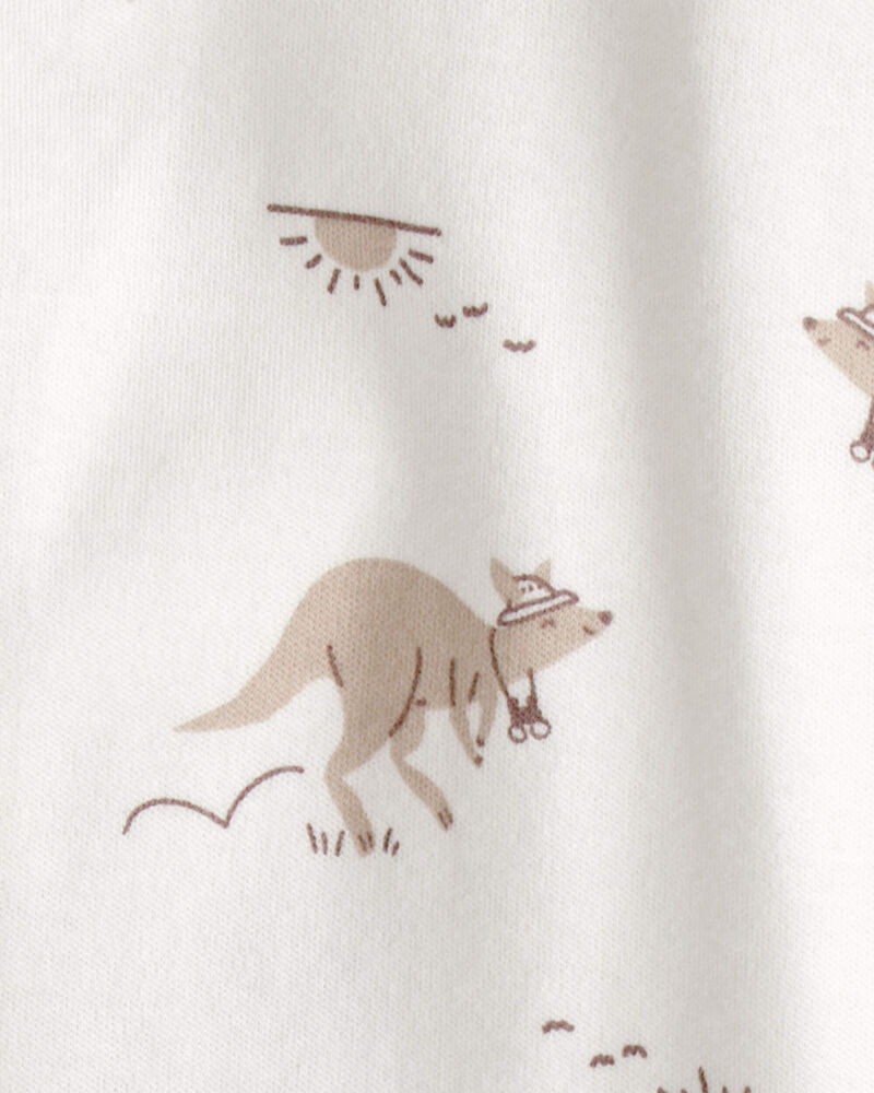 Pijama enterizo para bebé con estampado de canguro, cremallera bidireccional y 100 % algodón, color crema. - Imagen 3