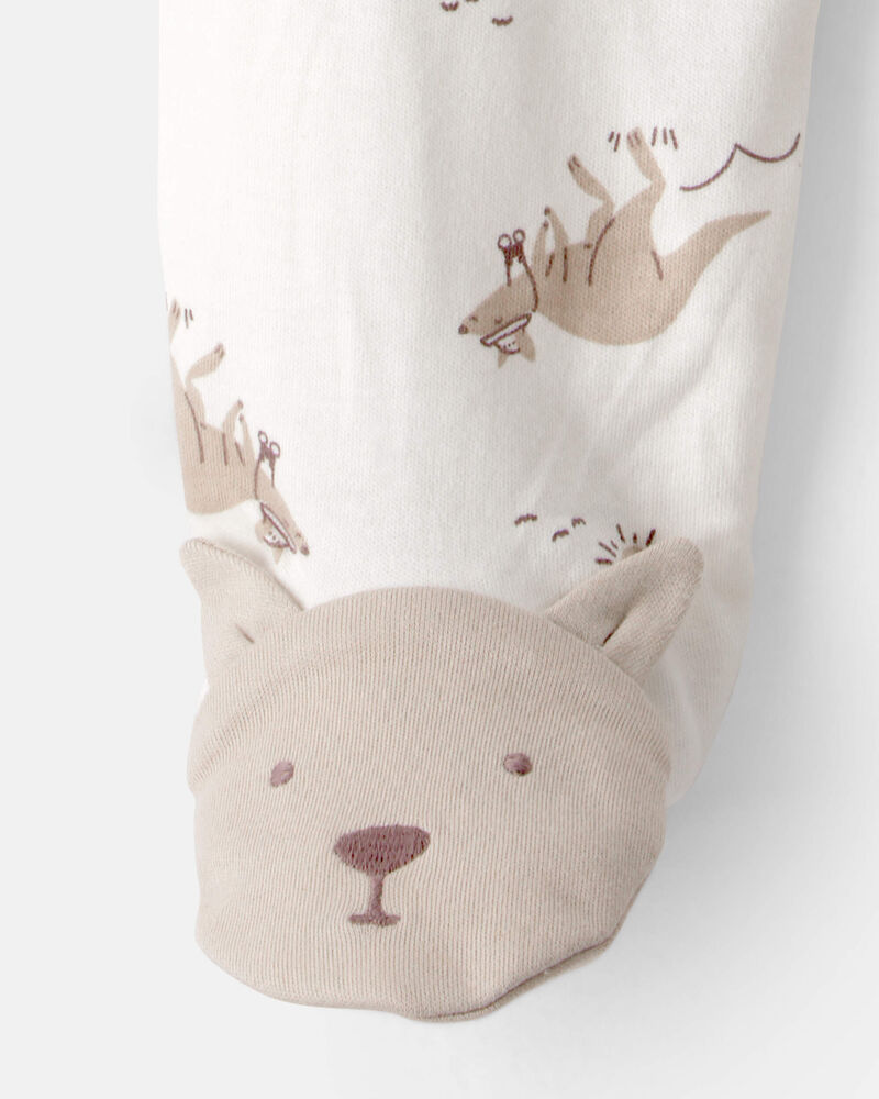 Pijama enterizo para bebé con estampado de canguro, cremallera bidireccional y 100 % algodón, color crema. - Imagen 5