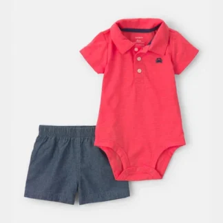 Conjunto Polo de 2 Piezas para Bebé Niño – Naranja/Azul | 24 Meses